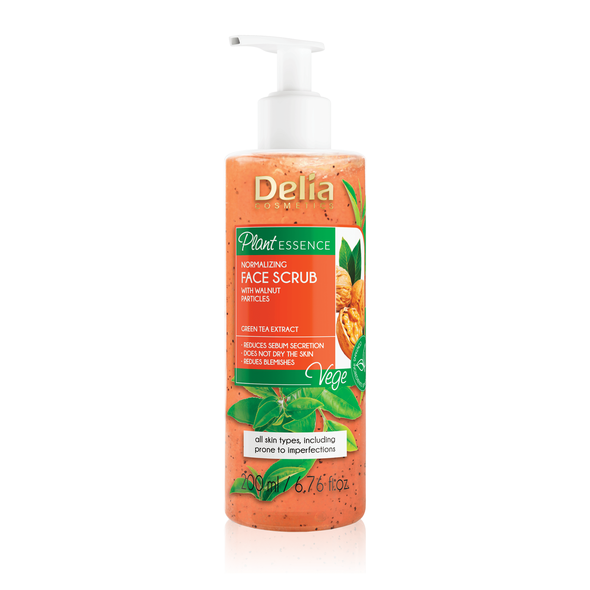 مقشر الوجه بجزيئات الجوز ومستخلص الشاي الأخضر 200 مل Plant Essence - Delia Cosmetics